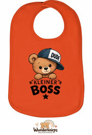 Baby-Lätzchen Olli-01 in Orange mit Motiv Kleiner Boss – Bär