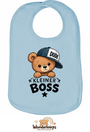Baby-Lätzchen Olli-01 in Pastellblau mit Motiv Kleiner Boss – Bär
