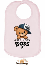 Baby-Lätzchen Olli-01 in Pastellrosa mit Motiv Kleiner Boss – Bär
