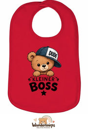 Baby-Lätzchen Olli-01 in Rot mit Motiv Kleiner Boss – Bär
