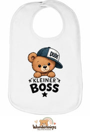 Baby-Lätzchen Olli-01 in Weiß mit Motiv Kleiner Boss – Bär