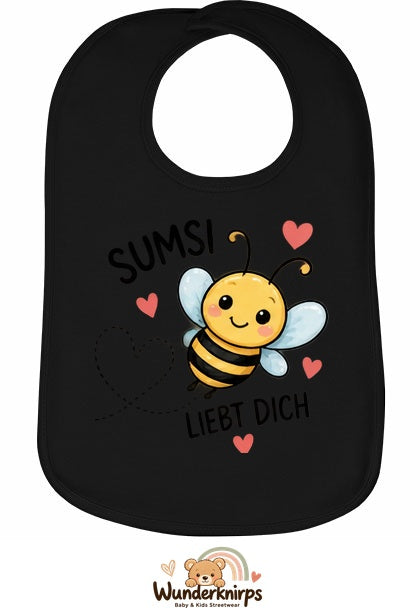 Baby-Lätzchen Olli-01 in Schwarz mit Motiv Sumsi liebt dich – Biene