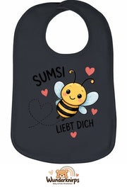 Baby-Lätzchen Olli-01 in Anthrazit mit Motiv Sumsi liebt dich – Biene