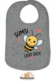 Baby-Lätzchen Olli-01 in Grau meliert mit Motiv Sumsi liebt dich – Biene