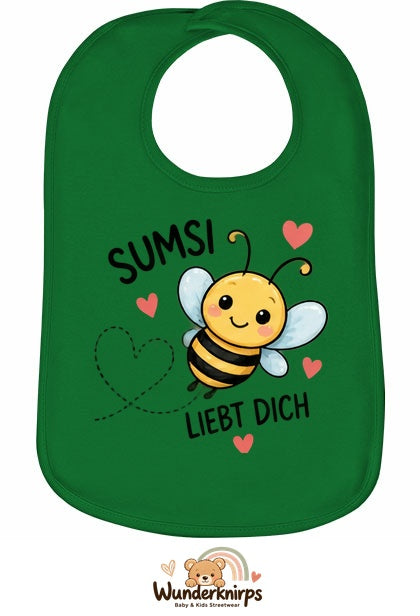 Baby-Lätzchen Olli-01 in Grün mit Motiv Sumsi liebt dich – Biene