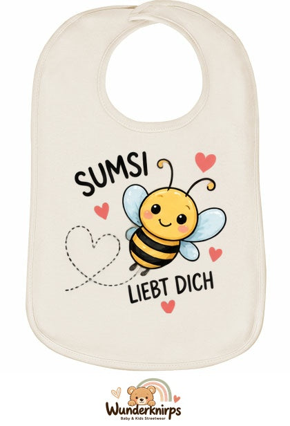 Baby-Lätzchen Olli-01 in Natur mit Motiv Sumsi liebt dich – Biene