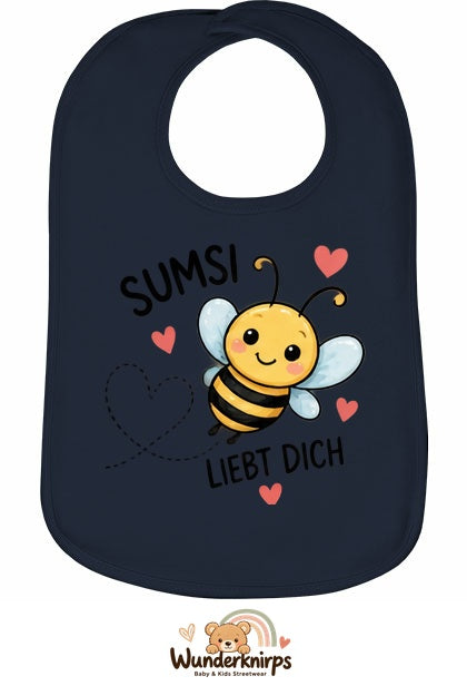 Baby-Lätzchen Olli-01 in Marineblau mit Motiv Sumsi liebt dich – Biene