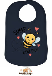 Baby-Lätzchen Olli-01 in Marineblau mit Motiv Sumsi liebt dich – Biene