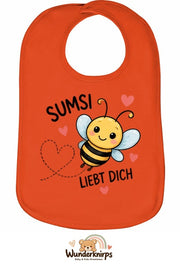 Baby-Lätzchen Olli-01 in Orange mit Motiv Sumsi liebt dich – Biene