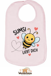 Baby-Lätzchen Olli-01 in Pastellrosa mit Motiv Sumsi liebt dich – Biene