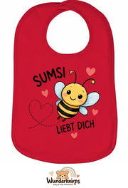 Baby-Lätzchen Olli-01 in Rot mit Motiv Sumsi liebt dich – Biene