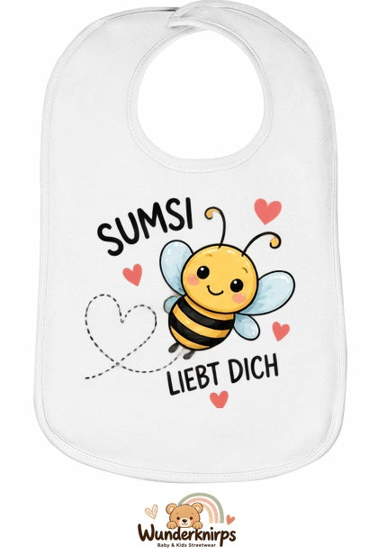 Baby-Lätzchen Olli-01 in Weiß mit Motiv Sumsi liebt dich – Biene