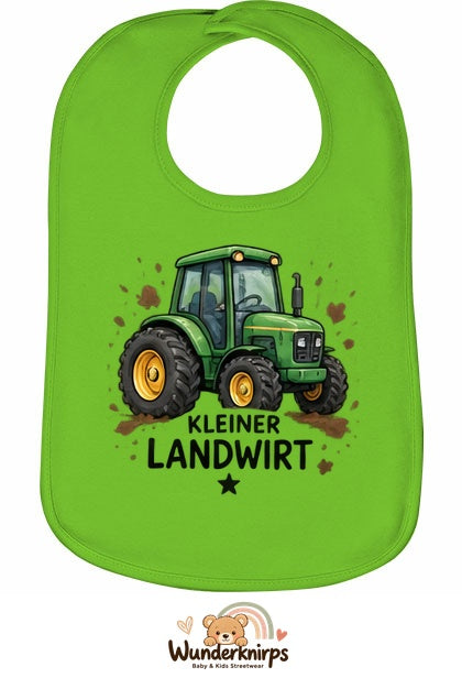 Baby-Lätzchen Olli-01 in Apfelgrün mit Motiv Kleiner Landwirt – Traktor