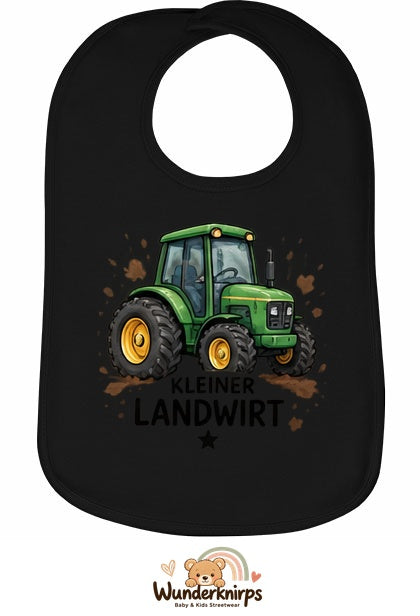 Baby-Lätzchen Olli-01 in Schwarz mit Motiv Kleiner Landwirt – Traktor