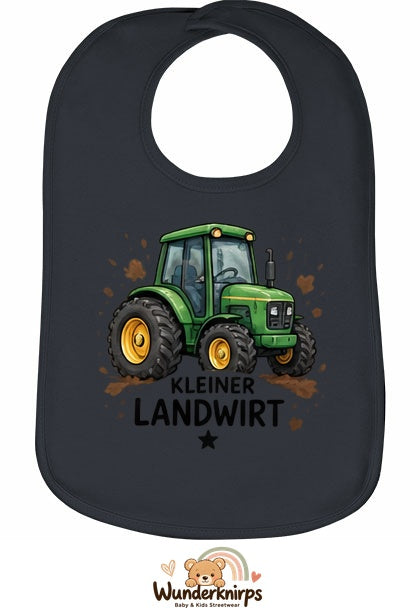Baby-Lätzchen Olli-01 in Anthrazit mit Motiv Kleiner Landwirt – Traktor