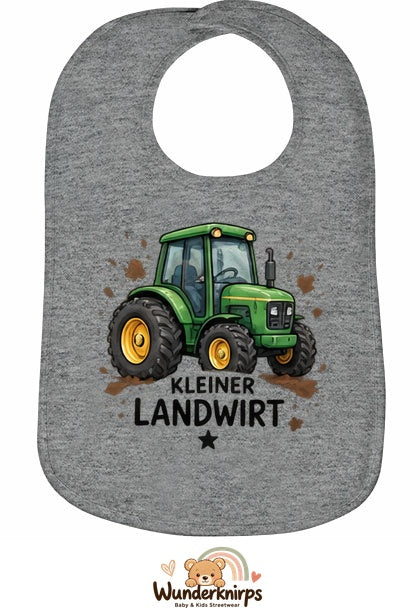Baby-Lätzchen Olli-01 in Grau meliert mit Motiv Kleiner Landwirt – Traktor