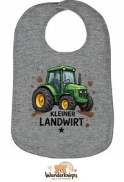 Baby-Lätzchen Olli-01 in Grau meliert mit Motiv Kleiner Landwirt – Traktor