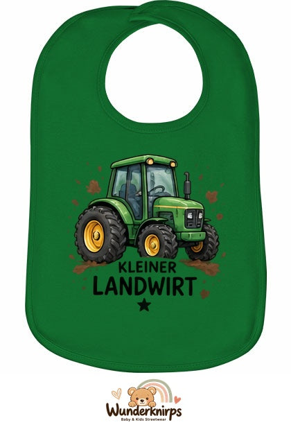Baby-Lätzchen Olli-01 in Grün mit Motiv Kleiner Landwirt – Traktor