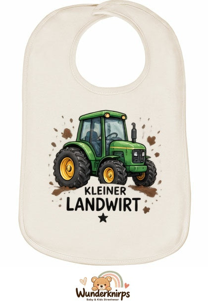 Baby-Lätzchen Olli-01 in Natur mit Motiv Kleiner Landwirt – Traktor