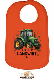 Baby-Lätzchen Olli-01 in Orange mit Motiv Kleiner Landwirt – Traktor
