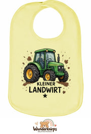 Baby-Lätzchen Olli-01 in Pastellgelb mit Motiv Kleiner Landwirt – Traktor