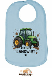 Baby-Lätzchen Olli-01 in Pastellblau mit Motiv Kleiner Landwirt – Traktor