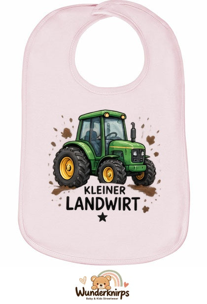 Baby-Lätzchen Olli-01 in Pastellrosa mit Motiv Kleiner Landwirt – Traktor
