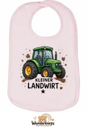 Baby-Lätzchen Olli-01 in Pastellrosa mit Motiv Kleiner Landwirt – Traktor
