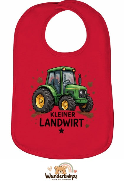 Baby-Lätzchen Olli-01 in Rot mit Motiv Kleiner Landwirt – Traktor