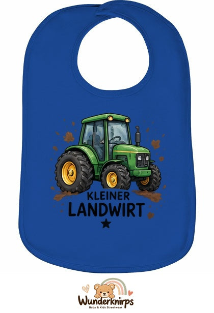 Baby-Lätzchen Olli-01 in Royalblau mit Motiv Kleiner Landwirt – Traktor