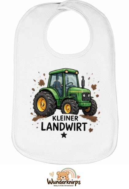 Baby-Lätzchen Olli-01 in Weiß mit Motiv Kleiner Landwirt – Traktor