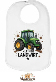Baby-Lätzchen Olli-01 in Weiß mit Motiv Kleiner Landwirt – Traktor