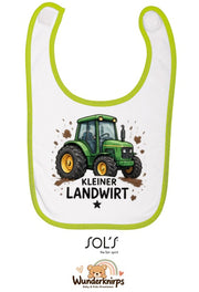 Baby-Lätzchen SOL’S Babib in Weiß / Apfelgrün mit Motiv Kleiner Landwirt – Traktor