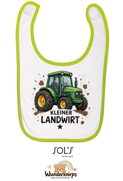 Baby-Lätzchen SOL’S Babib in Weiß / Apfelgrün mit Motiv Kleiner Landwirt – Traktor