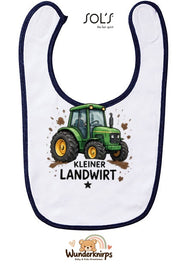 Baby-Lätzchen SOL’S Babib in Weiß / Marineblau mit Motiv Kleiner Landwirt – Traktor