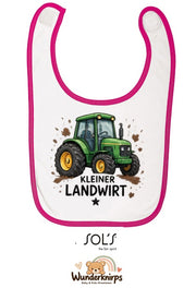 Baby-Lätzchen SOL’S Babib in Weiß / Fuchsia mit Motiv Kleiner Landwirt – Traktor