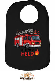 Baby-Lätzchen Olli-01 in Schwarz mit Motiv Kleiner Held – Feuerwehr