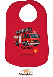 Baby-Lätzchen Olli-01 in Rot mit Motiv Kleiner Held – Feuerwehr