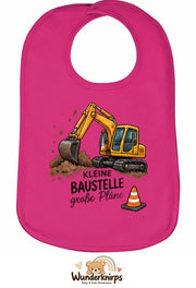Baby-Lätzchen Olli-01 in Pink mit Motiv Kleine Baustelle – Bagger