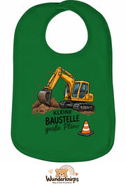 Baby-Lätzchen Olli-01 in Grün mit Motiv Kleine Baustelle – Bagger