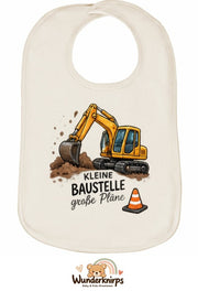 Baby-Lätzchen Olli-01 in Natur mit Motiv Kleine Baustelle – Bagger