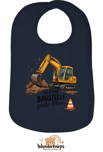 Baby-Lätzchen Olli-01 in Marineblau mit Motiv Kleine Baustelle – Bagger