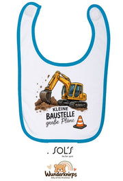 Baby-Lätzchen SOL’S Babib in Weiß / Aqua mit Motiv Kleine Baustelle – Bagger
