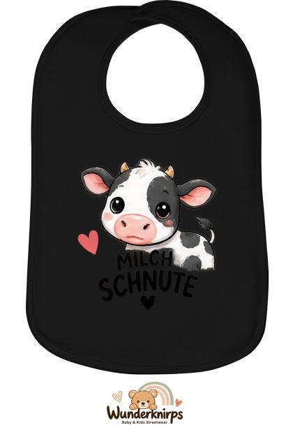 Baby-Lätzchen Olli-01 in Schwarz mit Motiv Milchschnute – Kuh