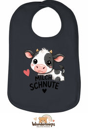 Baby-Lätzchen Olli-01 in Anthrazit mit Motiv Milchschnute – Kuh