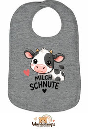 Baby-Lätzchen Olli-01 in Grau meliert mit Motiv Milchschnute – Kuh