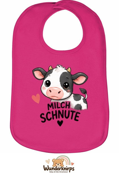 Baby-Lätzchen Olli-01 in Pink mit Motiv Milchschnute – Kuh