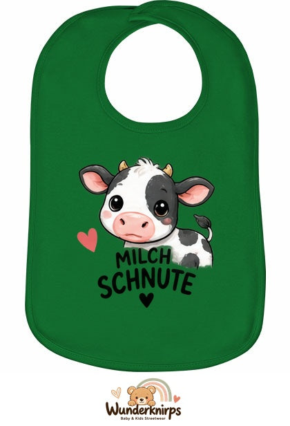 Baby-Lätzchen Olli-01 in Grün mit Motiv Milchschnute – Kuh