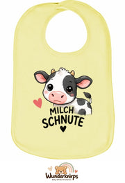 Baby-Lätzchen Olli-01 in Pastellgelb mit Motiv Milchschnute – Kuh
