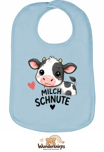 Baby-Lätzchen Olli-01 in Pastellblau mit Motiv Milchschnute – Kuh